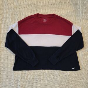 Hollister Women's Long Sleeve Top - Red, White, Navy